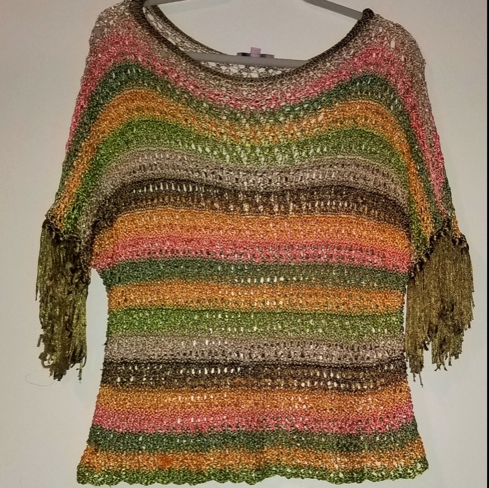 Calypso St.Barths knitted top w/fringed sleeves